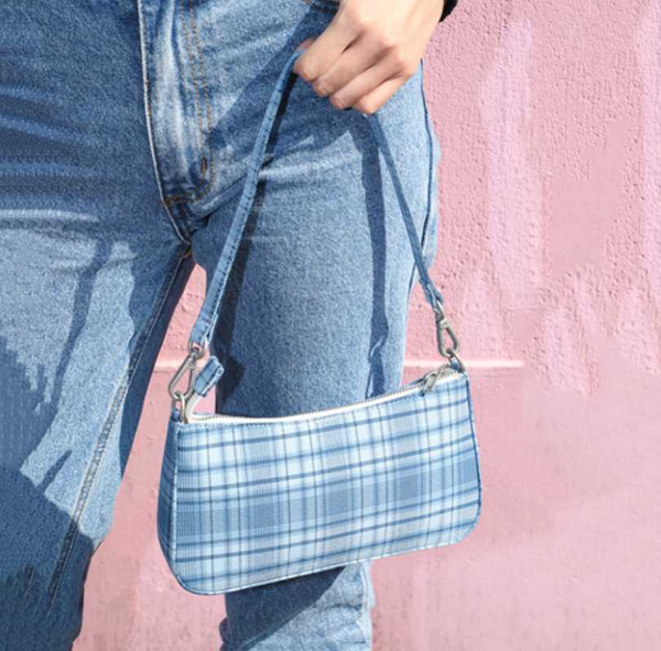 

fashion women bag grid one shoulder small bag baguette zipper lady cute girl vintage messenger g25688