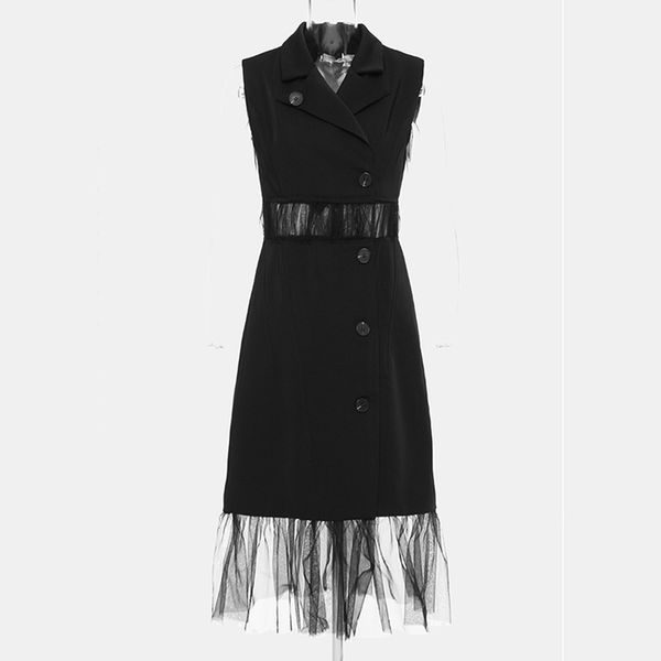 

seebeautiful loose windbreaker female perspective mesh stitching lapel single breasted sleeveless summer 2020 new fashion l117, Tan;black