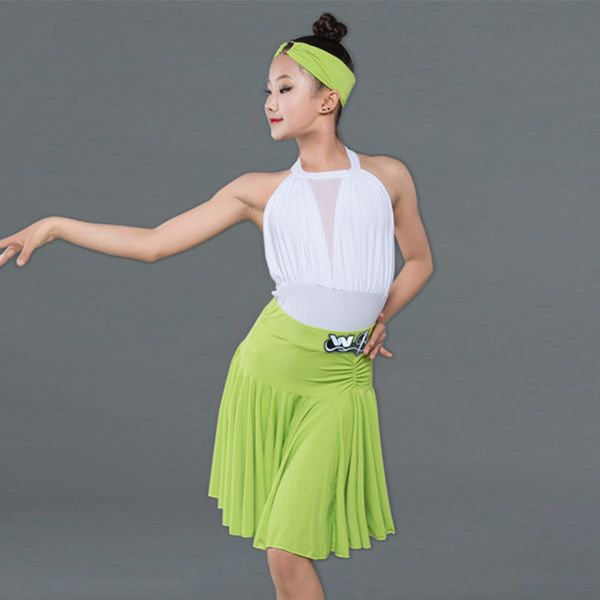 

stage wear latin dance dress children white mesh yarn leotard skirts tango rumba cha samba clothes girls dancing costumes dn6011, Black;red