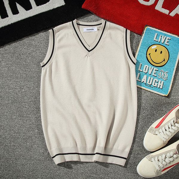 

mens sweaters 2020 autumn men's new loose knitted pullovers vest sweater casual handsome trend student vest sweater coat, White;black