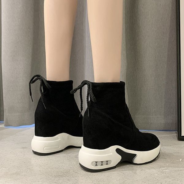 

2020 winter women fashion ankle boots chunky 8cm high heels platform boots women's brown wedge sneakers woman shoes black