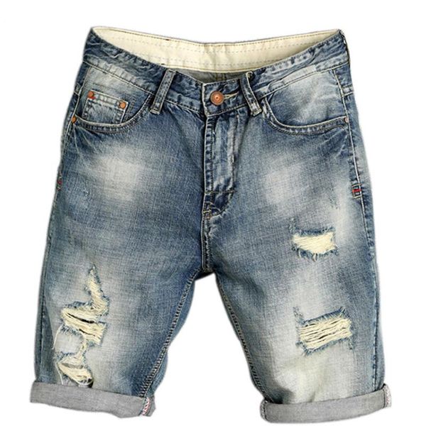 

2020 new summer new men's ripped fashion jeans hole jogger male solid streetwear denim shorts thin casual brand male jeans, Blue