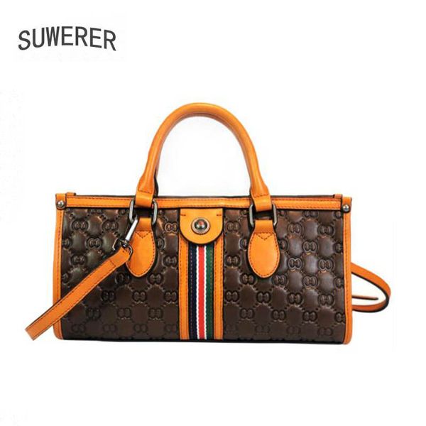 

suwerer new women genuine leather bags real cowhide leather women's cowhide shoulder bag women embossed bag
