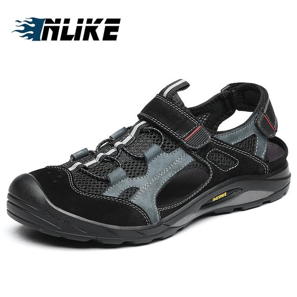 

sandal men sandals summer genuine leather sandals, Black