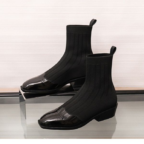 

women ankle boots stretch knitting sock boots plus size pointed toe autumn winter high heels female slip on lady shoes z11-79, Black