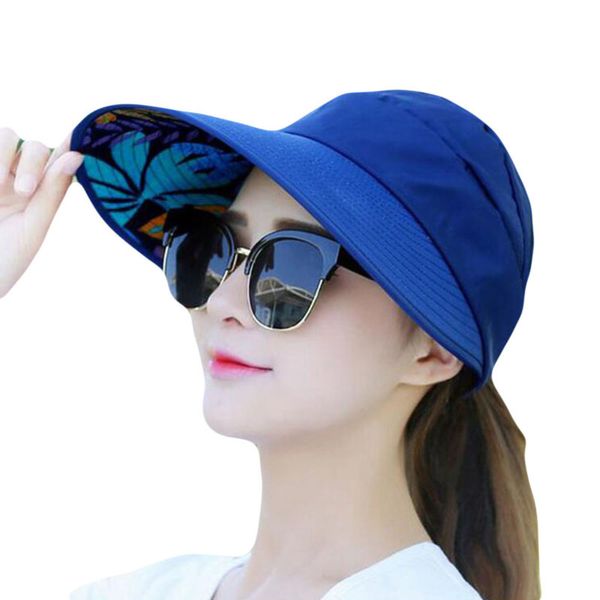 

bingyuanhaoxuan summer foldable flower decoration solid color uv protection hat casual travel beach sun cap for women 4wby, Blue;gray