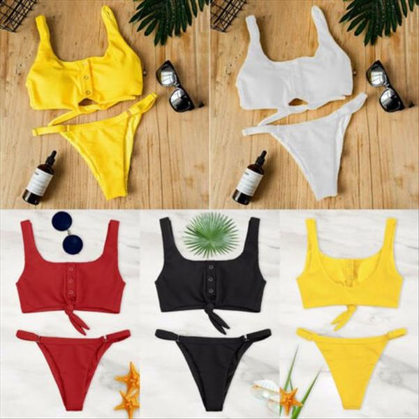 

women solid bikini set low waist brazilian bathing suit swimwear summer swimsuit female yellow beach wear biquini, White;black