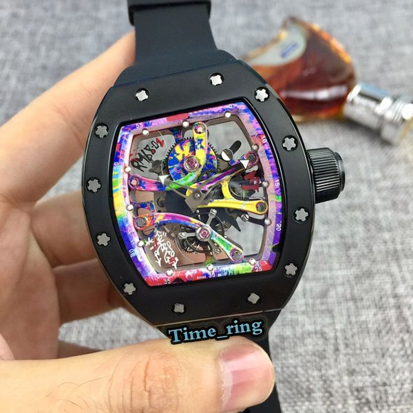 

version rm 68-01 skeleton dial black steel case japan miyota automatic movement rm 68-01 mens watch rubber strap designer sport watches, Slivery;brown