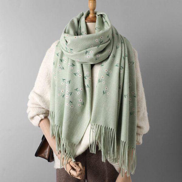 

2020 cashmere scarf women winter warm shawls and wraps flower print bufanda thick blanket scarves hijab, Blue;gray