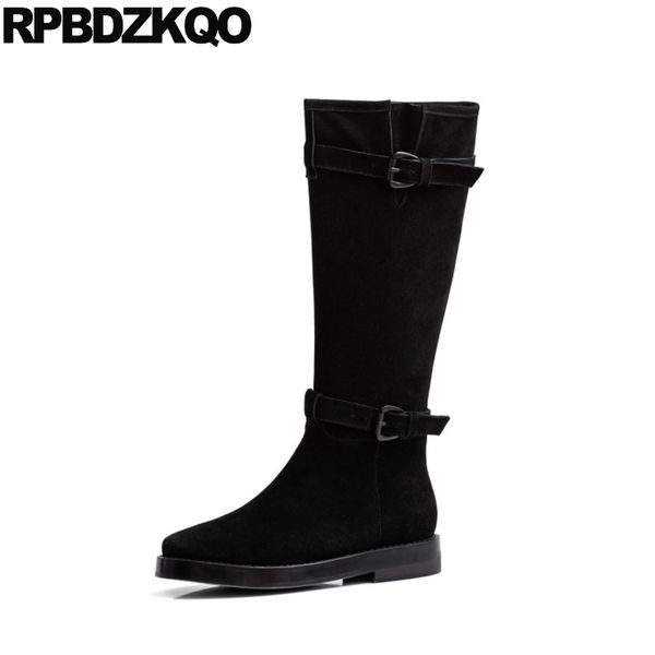 

autumn 2020 shoes black fur round toe equestrian flat designer suede custom riding brand women winter boots genuine leather fall