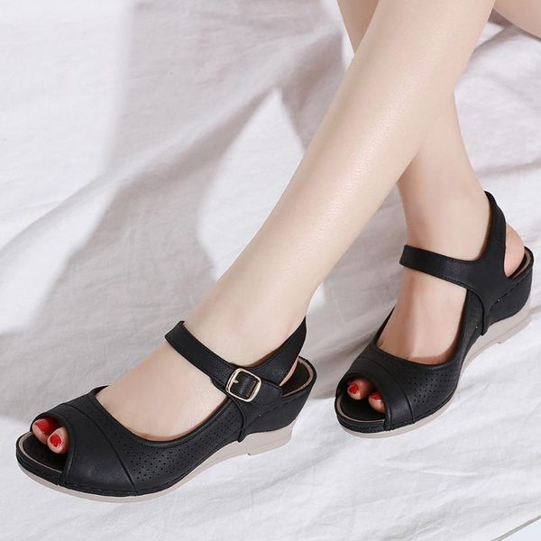

sagace summer women sandals 2020 fashion new solid wedges shoes non-slip plus size female peep toe buckle sandals causal