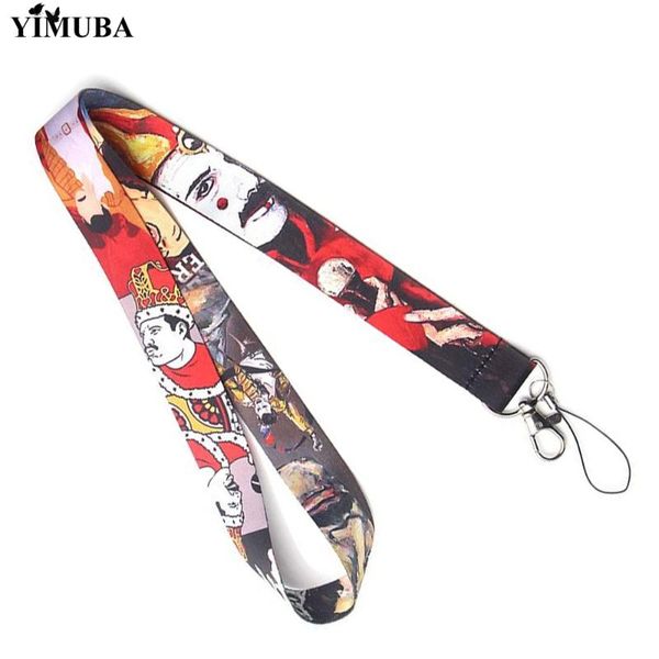 

yimuba queen band freddie mercury lanyard keychain mobile phone strap id card badge holder hippie printed ribbon rope key chain, Silver