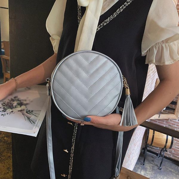 

fashion bag women zipper solid color round bag tassel shoulder bags messenger phone bags torebka damska#40