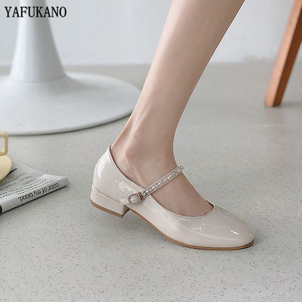 

retro mary janes women shoes one-word buckle low heels pumps elegant lady rhinestone single shoes shallow casual leather, Black