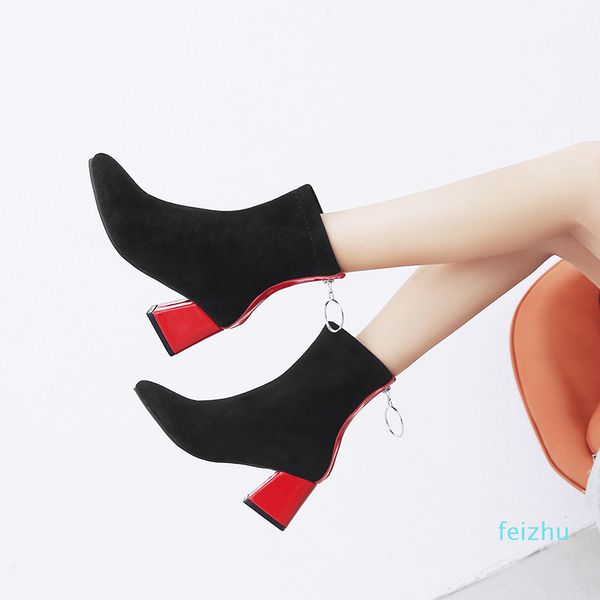 

fashion women ankle boots short plush winter booties black suede chunky high heels for party dress office commuter plus size