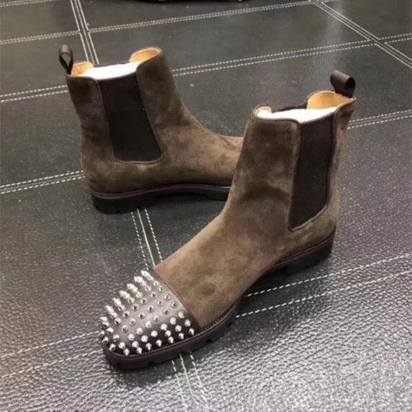 

мода мужчины boots red bottom конструктора mens ботильоны низкие каблуки роскошные кожаные замшевые с заклепками melon шипы flat short knigh