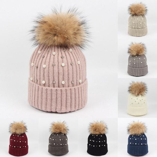 

beanie/skull caps women girls keep warm winter hairball knitted hat wool hemming ski gorros mujer invierno, Blue;gray