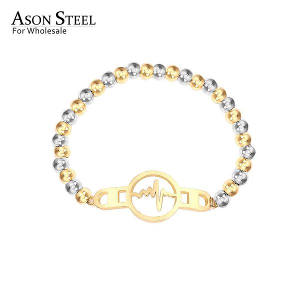 

asonsteel bracelets for women/men mix color beaded stainless steel gold fashion bangle bracelet jewelry, Black