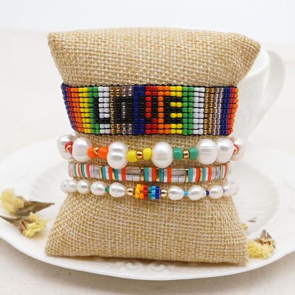 

go2boho freshwater pearl luxury bracelet for women boho summer miyuki rainbow love pulseras bohemian tila beads bracelets gift, Golden;silver