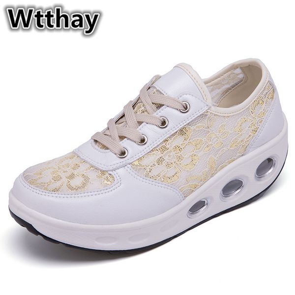 

2020 new women sneakers casual shoes ladies wedges sneakers lace mesh breathable shake shoes fashion walking girls women's, Black