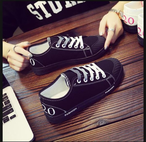 

girls' low-all-black canvas shoes, breathable working shoes, and students' casual little black shoes