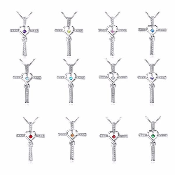

925 sterling silver бесконечность любовь god we trust христианский крест birthstone алмазный rhinestone ожерелье день рождения подарки ювели