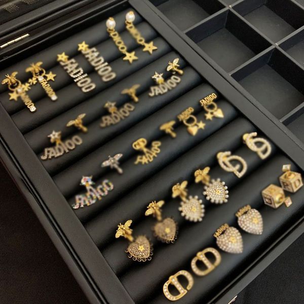 

15 style designer jewelry the correct letter logo stud pearl earrings original packaging hoop stud aretes earrings women rings, Golden;silver