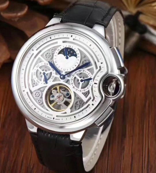 

new automatic tourbillon men sports men's mechanical stainless steel watch business mens self-wind watches wristwatch, Slivery;brown