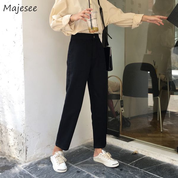 

jeans women solid denim loose high-waist ankle-length all-match korean style harajuku student simple casual womens trousers new, Blue