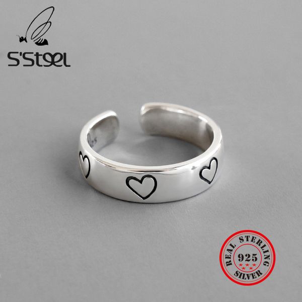 

s'steel retro women rings 925 sterling silver heart anillos de plata 925 de ley mujer gothic minimalist anillo gift fine jewlery, Golden;silver