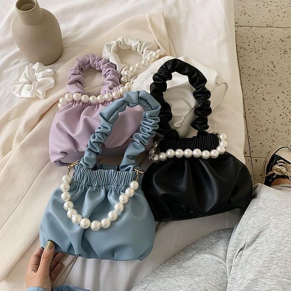 

folds design pear shoulder tote mini solid color pu leather crossbody bags for women 2020 summer sweet shoulder handbags