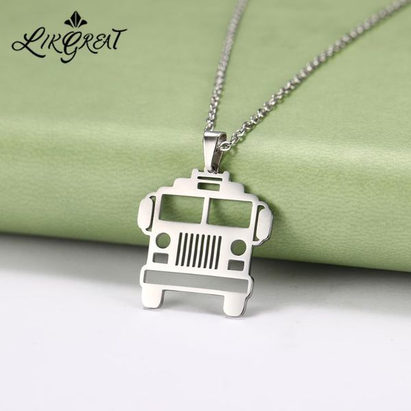 

likgreat trendy stainless steel jewelry hollow truck bus cut off pendant necklaces lovers' accessories fashion necklace, Silver