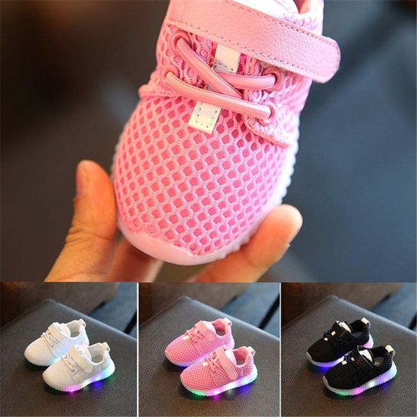 

new children's shoes 1-3 year old baby toddler soft breathable baby girl sports shoes with lights, Black
