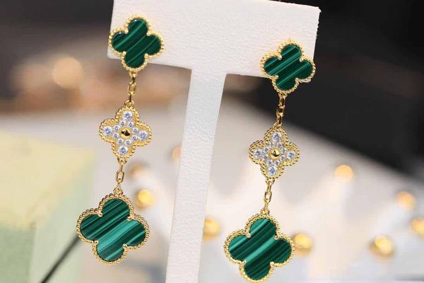 

women jewelry dangle earrigns 18k gold plated 5a natural malachite women clover earrings women gift, Silver