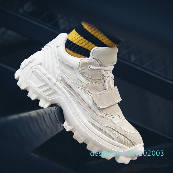 

genuine leather shoes men thick sole trendy chunky sneakers flat platform casual shoes zapatos de hombre black beige s03
