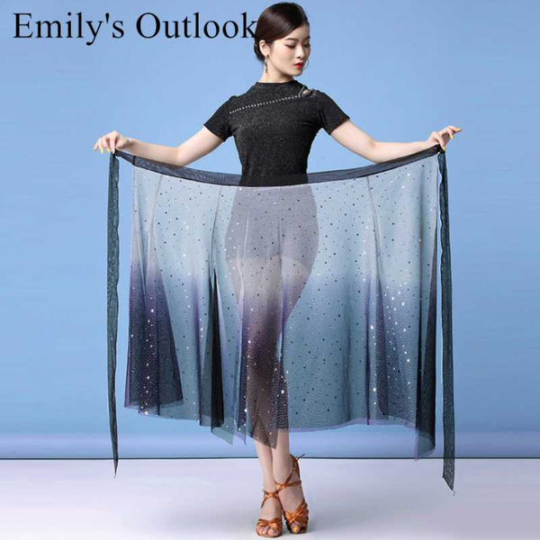 

latin dance skirt for women wrap over hip scarf glitter sequin dance dress samba salsa dancewear red, Black;red