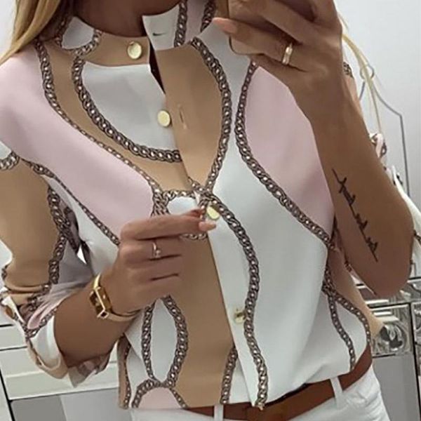 

2020 new popular women chiffon blouse shirt female long sleeve blusas chiffon women office blouses print striped lady top, White