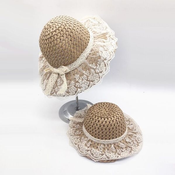 

летняя девушка праздник соломенной шляпе женщина ребенок кружева защита праздник вс крышка sun шлемы широких поля лента луки панама gorros, Yellow