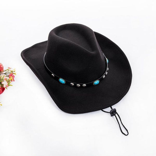 

western cowboy hat for women men wide-brimmed braided turquoise cowgirl leather solid, Blue;gray