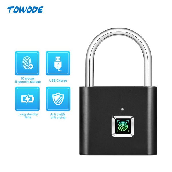 

towode 1pc intelligent usb rechargeable door lock fingerprint padlock for bag quick unlock fingerprint cabinet lock
