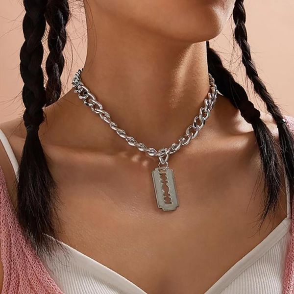

simple shaver shape pendant necklace jewelry for women fashion minimalist chunky chain choker statement necklace jewelry gift, Silver