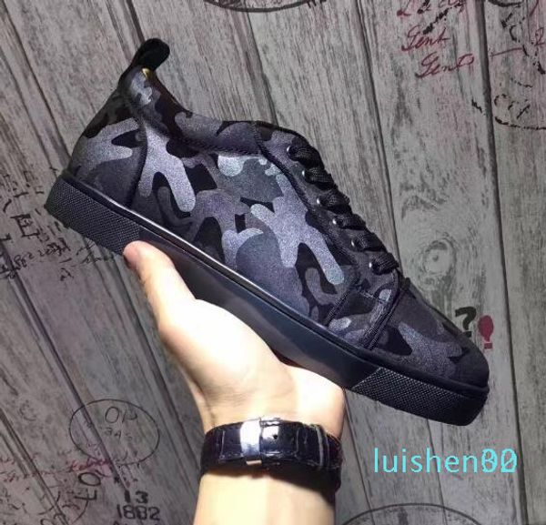 

luxury designers men low cut camo men shoes red bottom sneakers camo rantus shoe.junior lace-up men flat shoe party dress wedding gift l30, Black