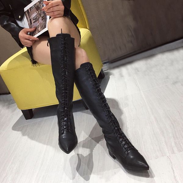 

2020 осень обувь женщины длинные сапоги низкий каблук женщины motorcycle boots black suede узелок vintage botas largas mujer