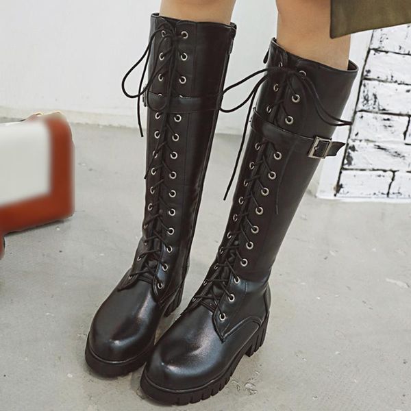 

sarairis пряжка платформы mid теленок сапоги женщины zipper boots дамы дизайн узелок обувь для мотоцикла, Black