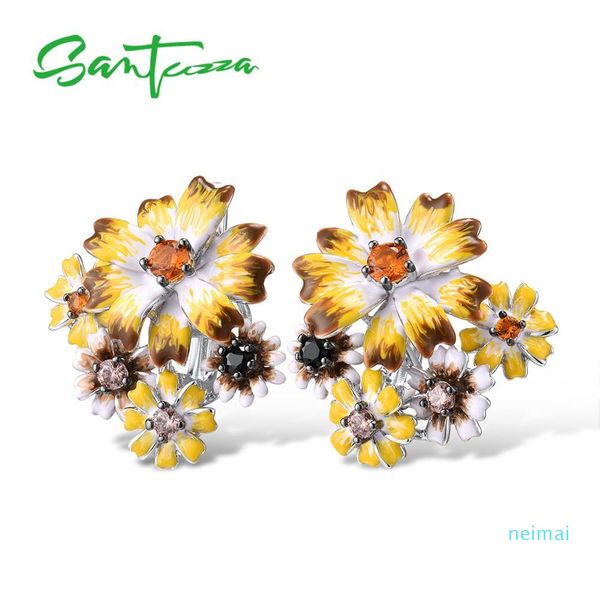 

silver earrings for women authentic 925 sterling silver shine yellow nano cubic zirconia glamorous fine jewelry, Golden