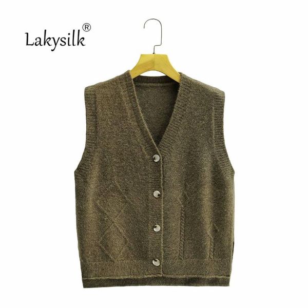 

women's sweaters vintage stylish solid knitted sweater vest women 2021 v neck sleeveless button elasticity waistcoat preppy style, White;black