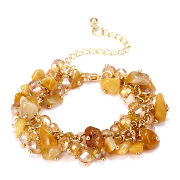 

light yellow gold color link chain irregular shape gravel crystal with rhinestone bracelet tiger eye stone jewelry, Black