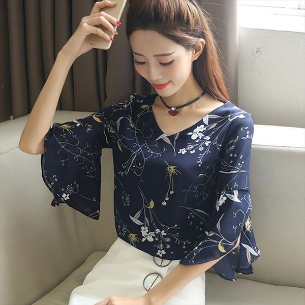

cosy v neck summer women shirt small v neck female blouses korean sweet floral ruffled butterfly sleeve chiffon harajuku blusas, White