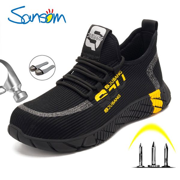 

обувь sansom работа безопасности для мужчин дышащего air mesh work boots стальной подносок anti-smashing строительство безопасности кроссово, Black