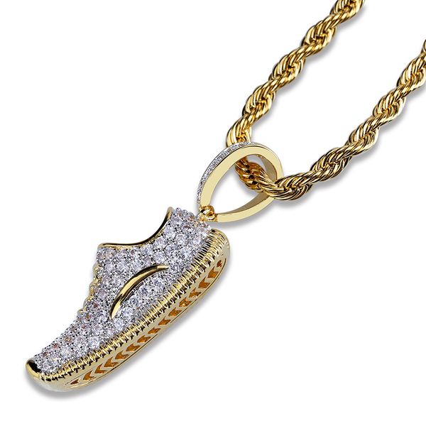

2018 Hot European and American shoes, hip hop pendant jewelry, gold plated zircon men's Necklace